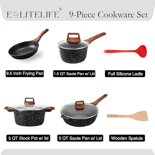 Nonstick Cookware Sets (Black-9 Pcs Set)