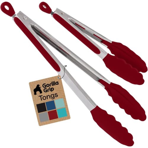 Stainless Steel Kitchen Tongs for Cooking (Red / 7" + 9")