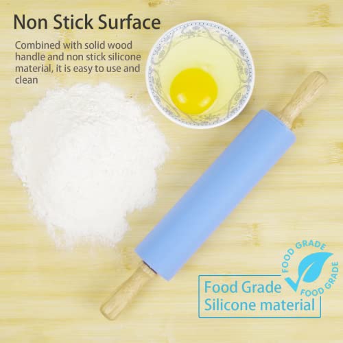 Silicone Rolling Pin for Baking Non (Blue / 12 inch)