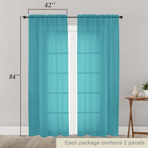 Turquoise Sheer Curtains 84 Inches Long 2 Panels (Turquoise / 42"W x 84"L (Pack of 2))