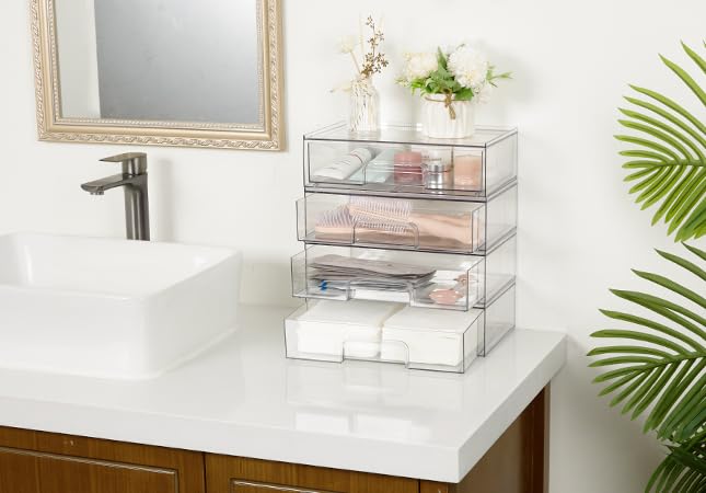 12.1''W Clear Stackable Storage Drawers (Wide-3pack-Clear)