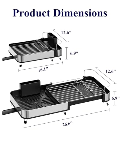 Expandable Metal Dish Drying Rack (Black / Large)