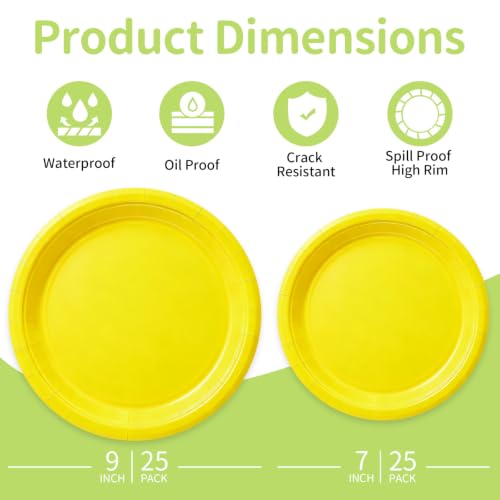 Yellow Paper Plates (Yellow / 50 Count (25-9" & 25-7"))