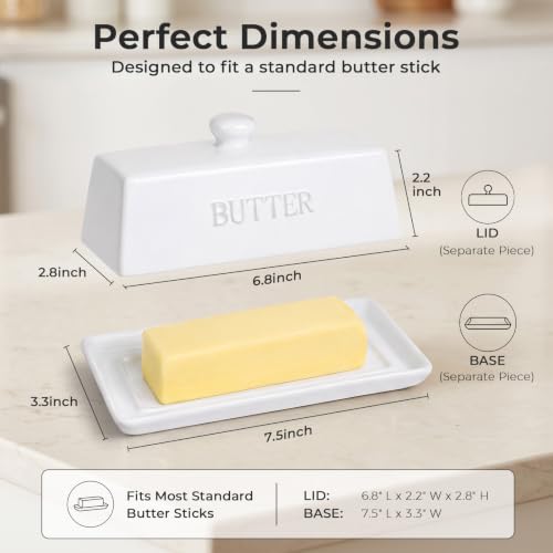 Butter Dish With Lid for Countertop (White)