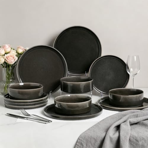 Dinnerware Sets for 4 (Glaze Black / 4-Set(12pcs))