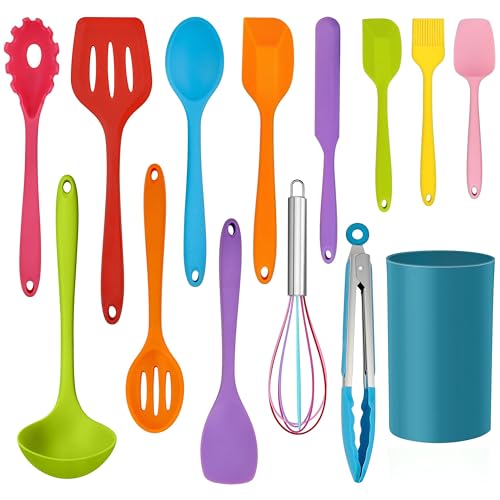 14 Pcs Silicone Kitchen Cooking Utensils Set with Holder (Colorful)