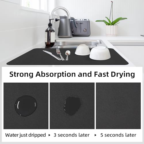 Extra Large Dish Drying Mat for Kitchen Counter (Black / 31.5" x 17")