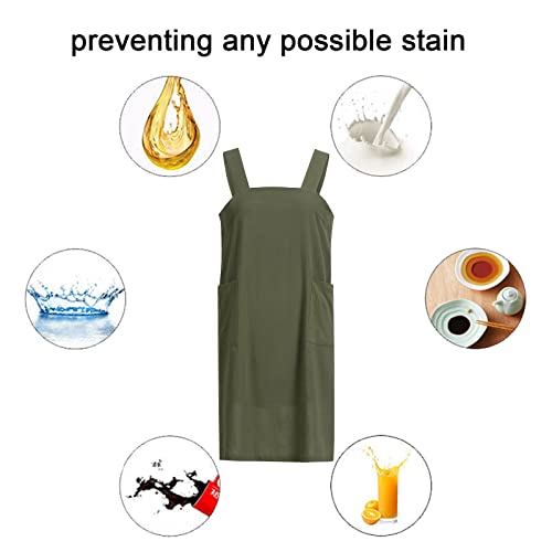 Pinafore Cross Back Apron for Women with Pockets (X-Large / Green)