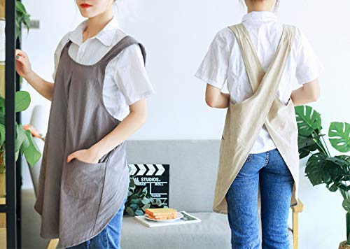 Soft Cotton Linen Apron Cross Back X (Grey / (28.3"x 35.4"))