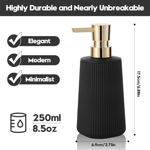 Small Soap Dispenser for Bathroom and Kitchen Matte Black and Gold (Black and Gold)