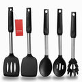 Silicone Spatula and Cooking Spoon (Black)