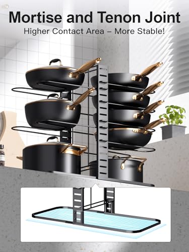 8 Tier Lightweight Pots and Pans Organizer under Cabinet (Black / 14.55"H)
