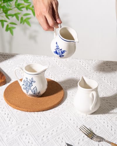 8Oz Creamer Ceramic Milk Creamer Pitcher with Handle (Flowers)