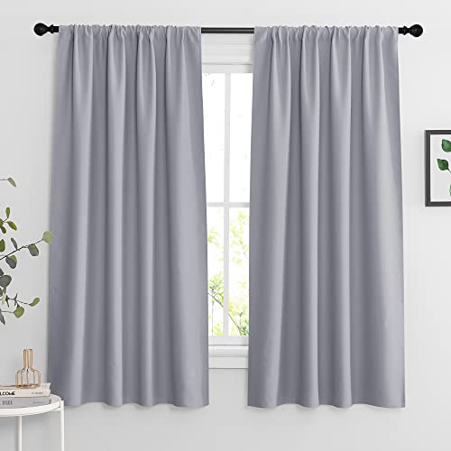 Extra Wide Blackout Curtains for Bedroom Living Room 63 inch Long (Silver Grey / 62"W x 63"L (Pack of 2))