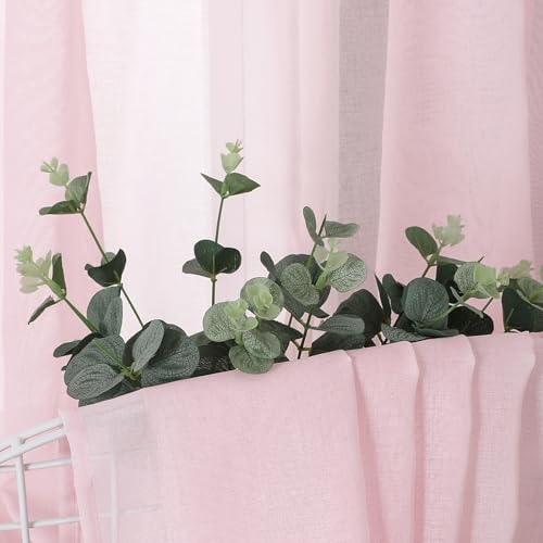 Short Sheer Curtains Living Room Linen Textured Curtain Sheers Light Filtering Voile Rod Pocket Curtains for Bedroom (38"W x 45"L (Pack of 2) / Pink)