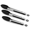 3 Pack Silicone Kitchen Tongs (Black)