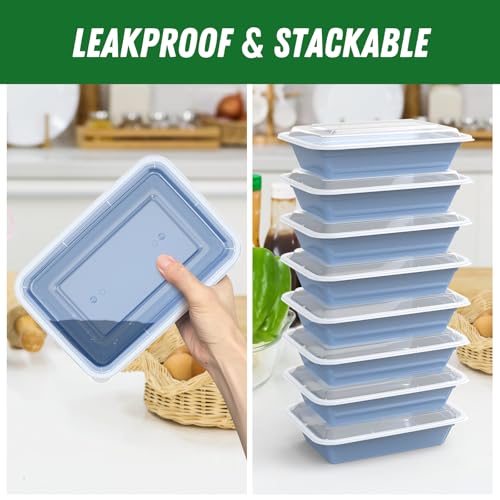 50 Pack (100-Piece) 32 oz Meal Prep Containers with Easy Open Lids, Blue (Blue)