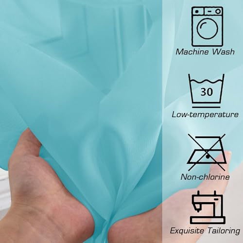 Aqua Kitchen Sheer Curtains for Bedroom Living Room 45 Inch Length (Aqua / 42"W x 45"L (Pack of 2))