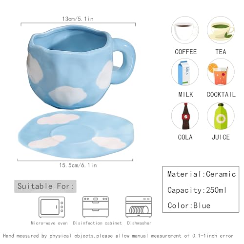 Coffee Mugs Set with Saucer Cute Cloud In The Sky Cup Gifts for Women for Birthday Tea Coffee Mug 250 ML Ceramic Cup Birthday Gift for Women Girls Mom Friend Coffee Mug aucer Set (#A Cloud In The Sky Coffee Mug Set with Saucer)