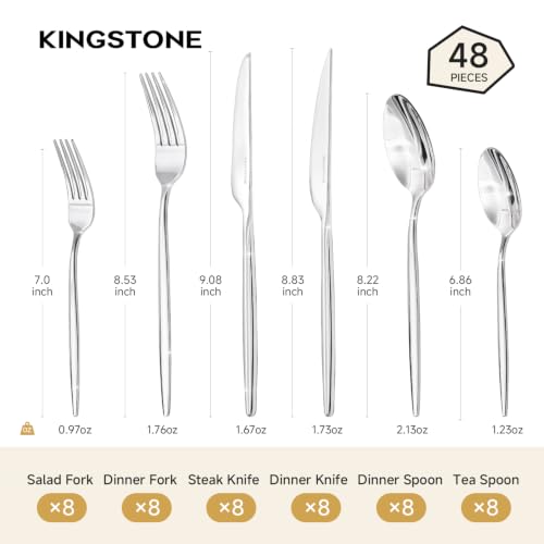 48 Piece Silverware Set for 8 with Steak Knives (Silver / 48-Piece)