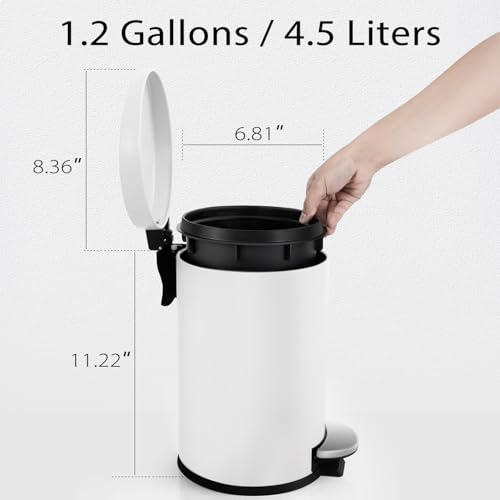 Small Bathroom Trash Can with Lid Soft Close (White)