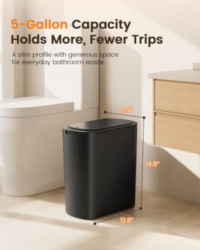 5 Gallon Automatic Bathroom Trash Can with Lid (Black)