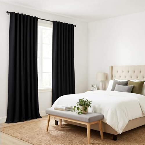Extra Long Blackout Curtains 108 inches Long for Bedroom (Black / 52"W x 108"L (Pack of 2))