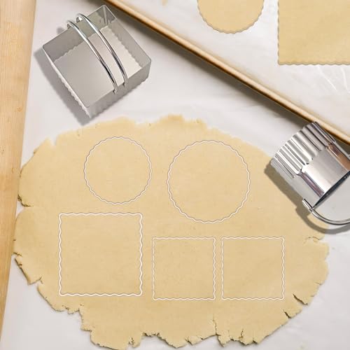 5 Pieces Biscuit Cutters with Handle (Square Fluted Edge)