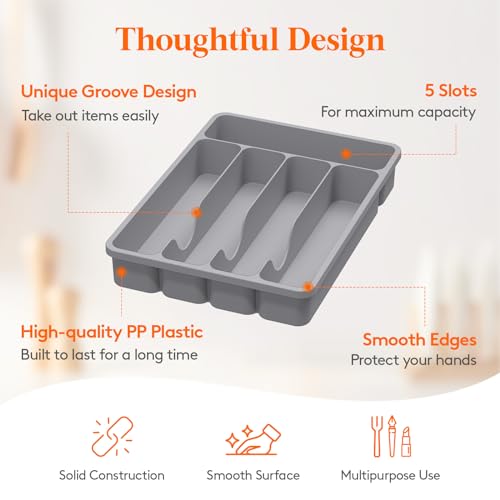 Silverware Drawer Organizer Tray (Gray / 9.1 x 12.6 inch (5 Slots))