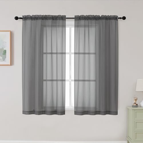 Grey Sheer Curtains for Bedroom Living Room 45 Inch Length 2 Panels (Grey / 42"W x 45"L (Pack of 2))