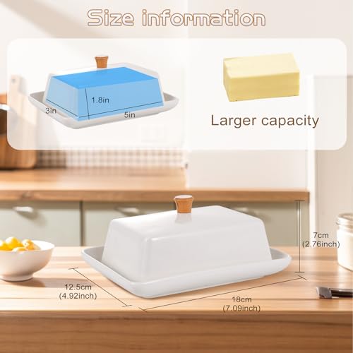 Ceramic White European Butter Dish with Lid for Countertop (White / 7 Inch)