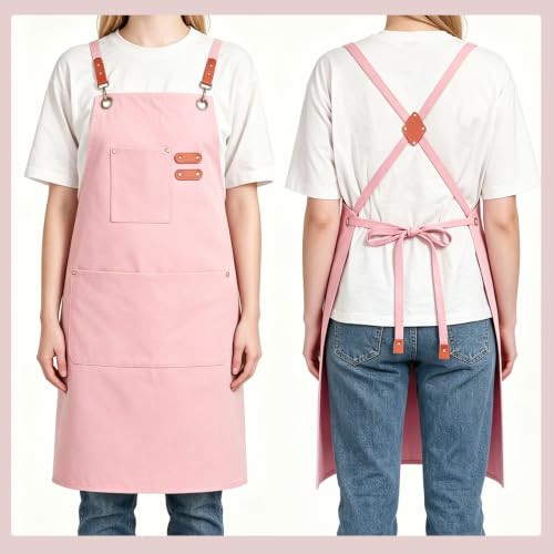 Chef Aprons for Men Women with Large Pockets (Light Pink)