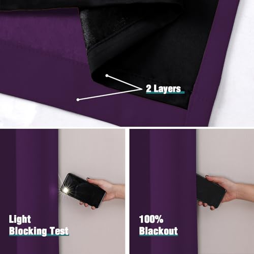 100% Blackout Curtains for Bedroom 2 Panels Set with Black Liner (52"W x 54"L (Pack of 2) / Royal Purple)