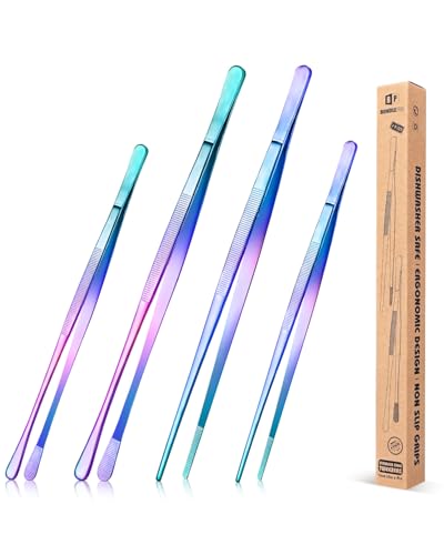 4 Pcs Fine Long Tweezer Tongs Professional Rainbow (Rainbow)