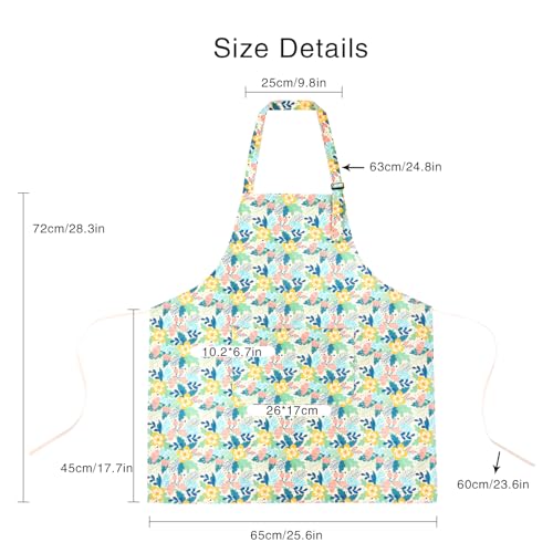 Floral Apron for Women with Pockets Cotton Canvas Waterproof Apron Cooking Baking Painting Gift (Green)