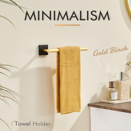 Bathroom Towel Bar Hand Towel Holders Wall Mount Toilet Kitchen Cabinet Paper Holder Stainless Steel Bath Hardware Black with Gold (Black Gold / 1 Pack)