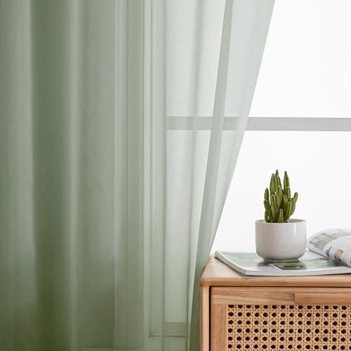 Sheer Bedroom Curtains 2 Panel Sets 84" Inch Length (40"W x 84"L (Pack of 2) / Sage Green)