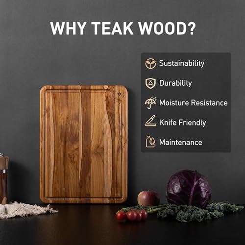 Teak Wood Cutting Board 15'' Non Toxic Wooden Chopping Boards for Fruit (15"L x 11"W)