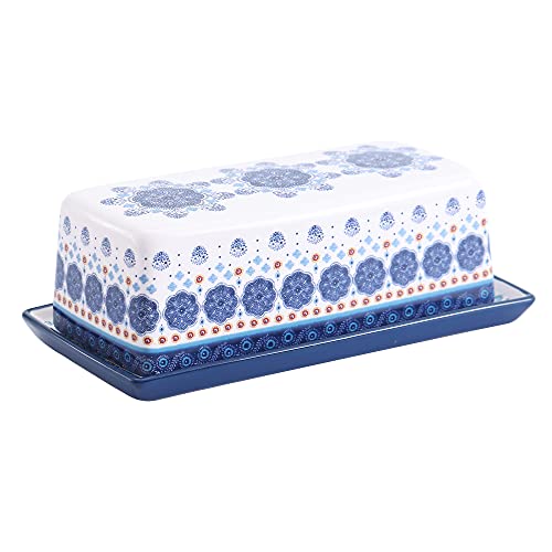 Blue Talavera Ceramic Butter Dish with Lid (Blue Talavera / Large)