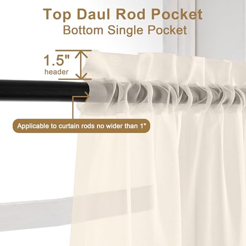 Cream Sheer Curtains 54 Inch Long 2 Panels (Cream / 42"W x 54"L (Pack of 2))