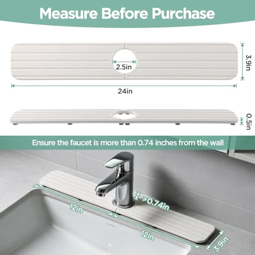 Faucet Mat for Kitchen Sink (White / 23.6" x 3.9" x 0.5")