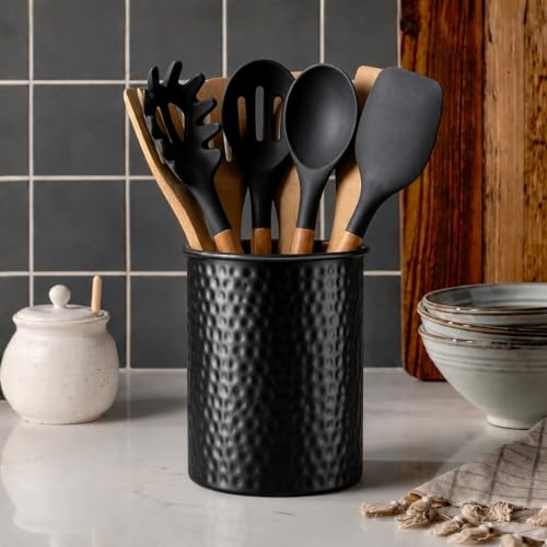 Kitchen Utensil Holder (Matte Black / Hand Hammered)