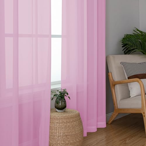 Pink Sheer Curtains 120 Inches Long (Pink / 42"W x 120"L (Pack of 2))