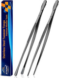 2 Pcs 14 Inch Food Tweezer Tongs Extra Long Stainless Steel Kitchen Tweezer Cooking Tweezers (14+14 Inch / Black)