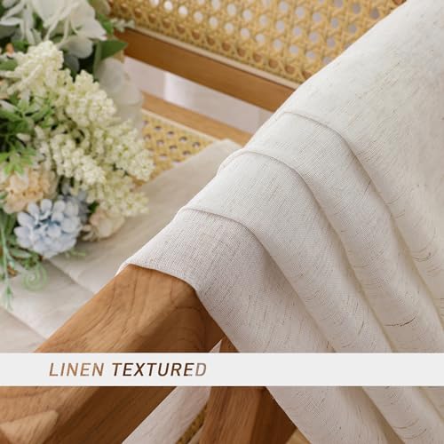 Natural Linen Textured Sheer Curtains 63 Inch Length 2 Panels (Natural / 40"W x 63"L (Pack of 2))
