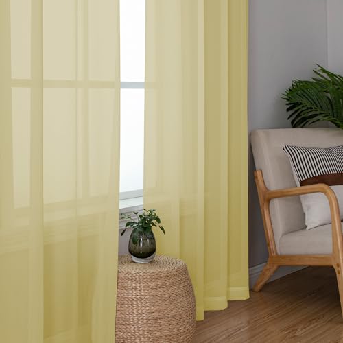 Sheer Mustard Yellow Curtains 90 inches Long 2 Panels (Yellow / 42"W x 90"L (Pack of 2))