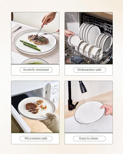 Porcelain 24 Piece Dinnerware Set (White with Blue Trim / Service for 8 (Standard Dinner Set))
