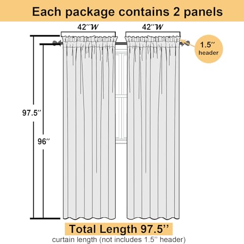 Light Grey Sheer Curtains 96 Inches Long 2 Panels (Light Grey / 42"W x 96"L (Pack of 2))