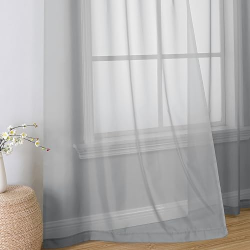 Light Grey Sheer Curtains 96 Inches Long 2 Panels (Light Grey / 59"W x 96"L (Pack of 2))