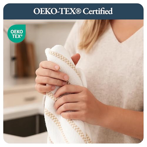Hand Towels for Kitchen 100% Cotton Absorbent 4 Pack (18"x28" - 4 Pack / 14: Beige Herringbone)